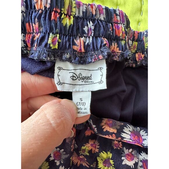 Disney D Signed Navy Blue Floral Print Lined Skirt Size S GUC - Picture 3 of 4